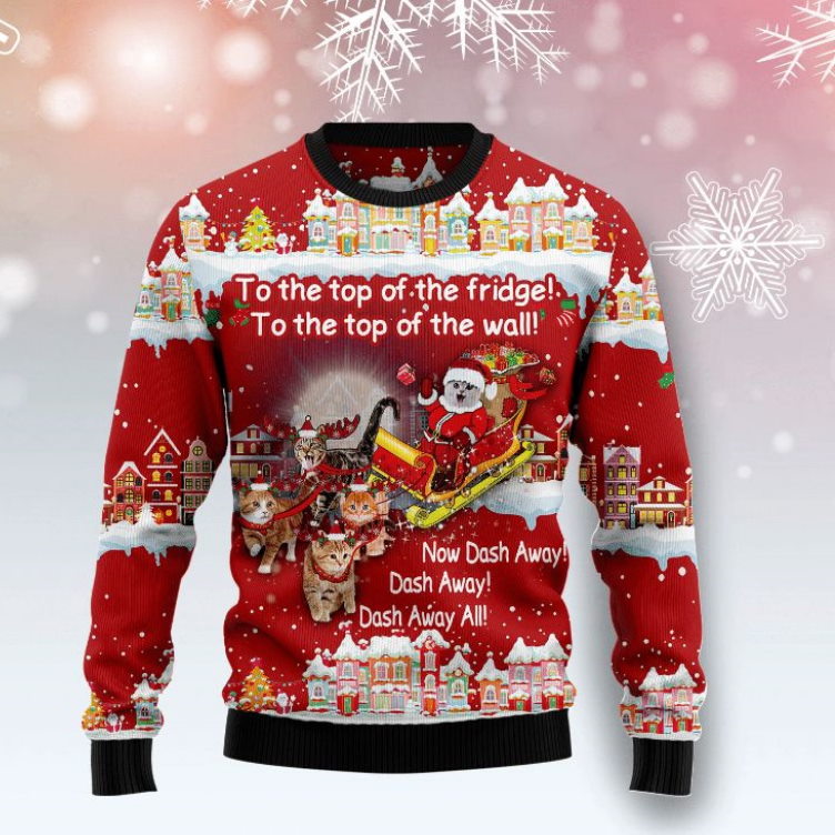 Cat Sleigh Christmas All Over Printed 3D Sweater