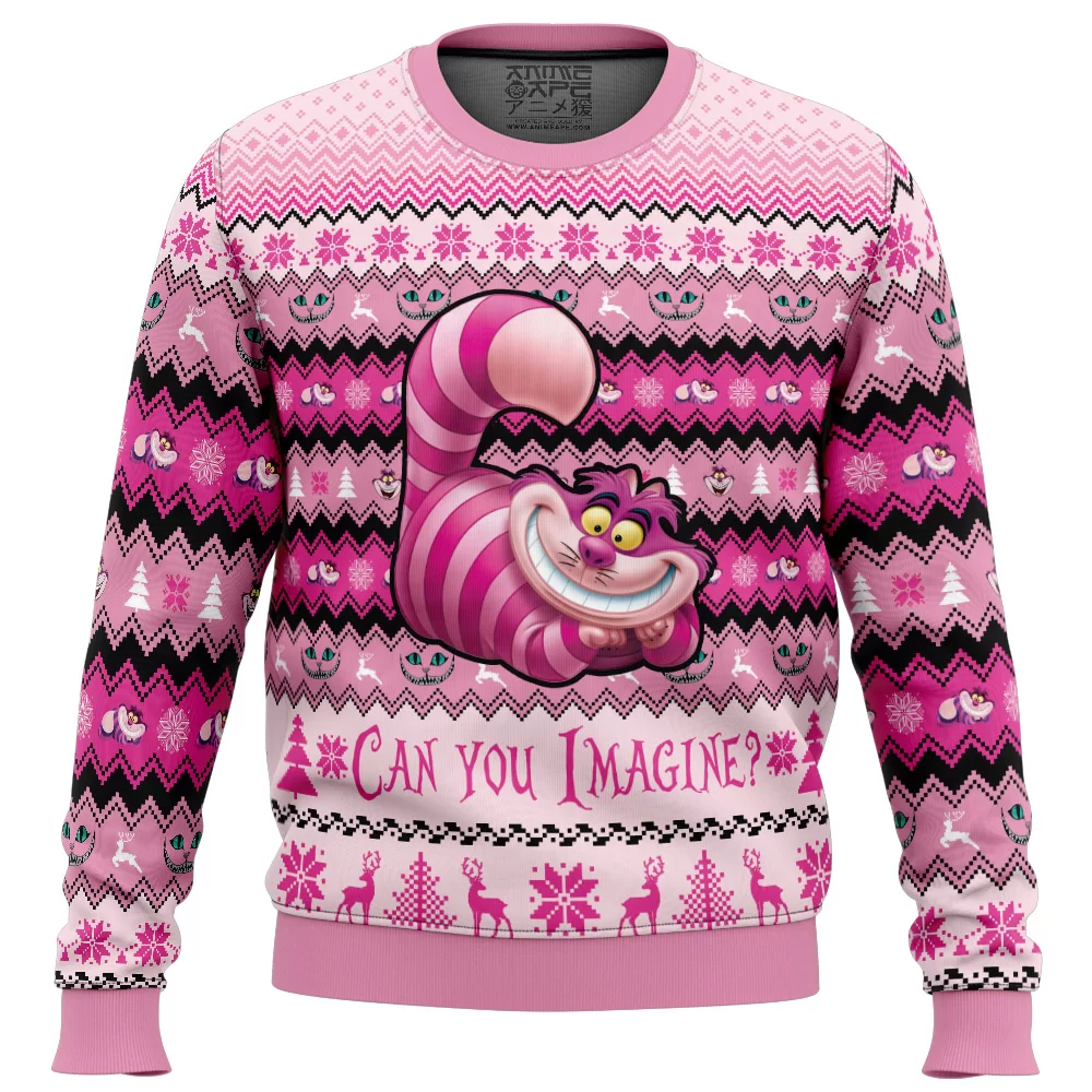 Ceshire Alice in Wonderland Ugly Christmas Sweater FRONT mockup