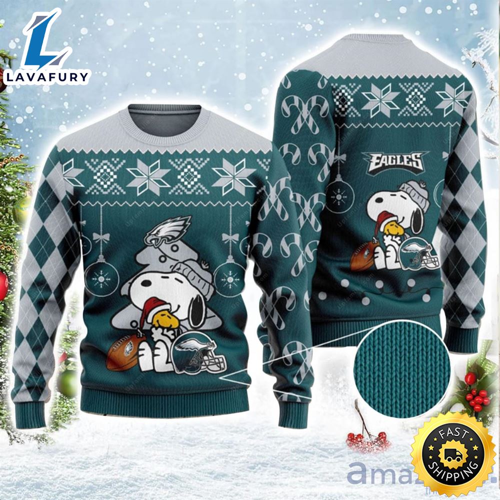 Charlie Brown Snoopy Philadelphia Eagles Ugly Christmas Sweater wa47rx