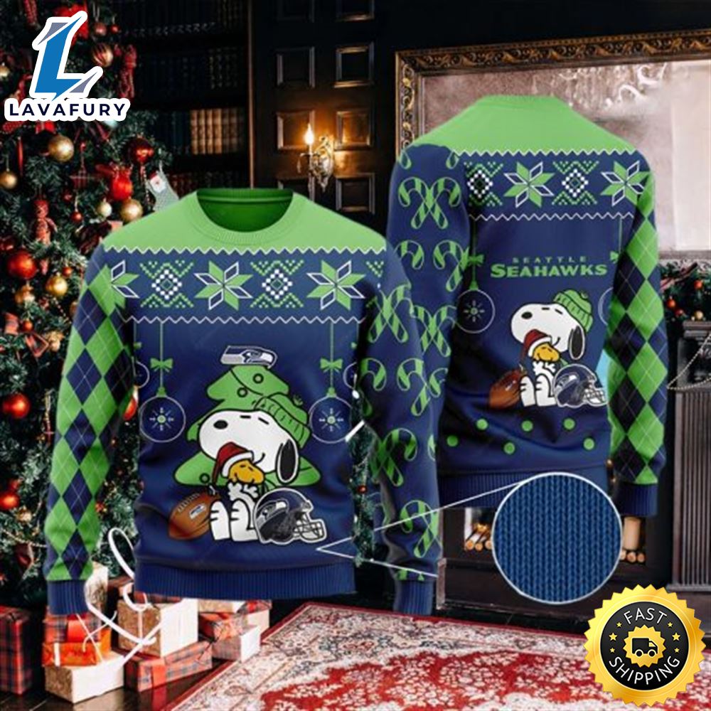 Charlie Brown Snoopy Ugly Seattle Seahawks Christmas Sweater yjf0xh