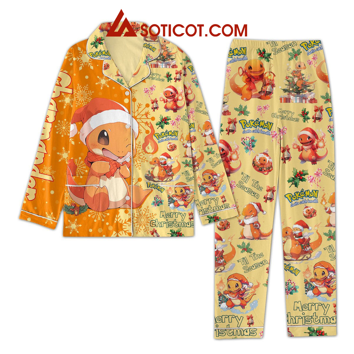 Charmander Pokemon Merry Christmas Pajamas Set2B1 515Iz