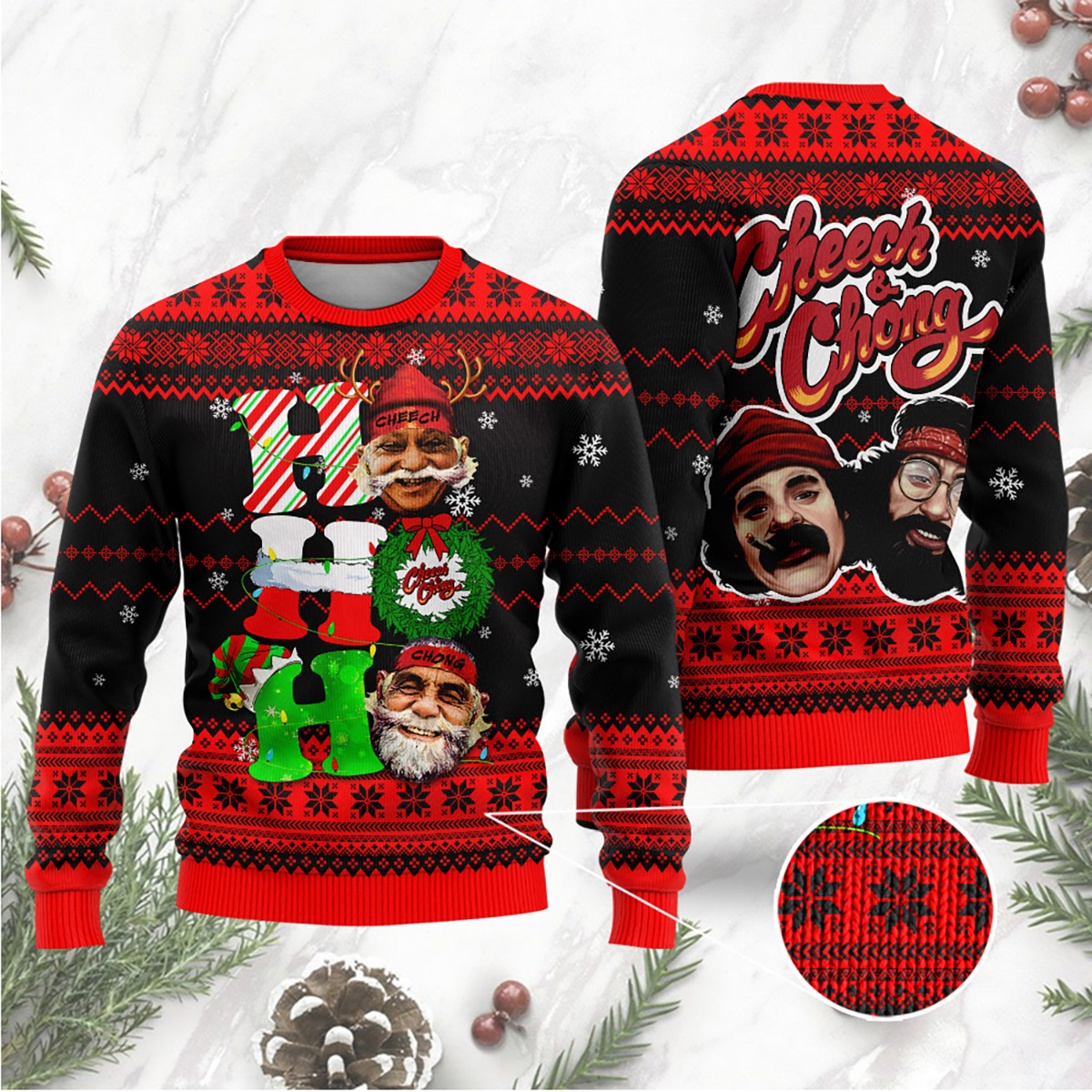 Cheech26Chong Ho Ho Ho Merry Christmas Ugly Sweater2B1 BCxOA