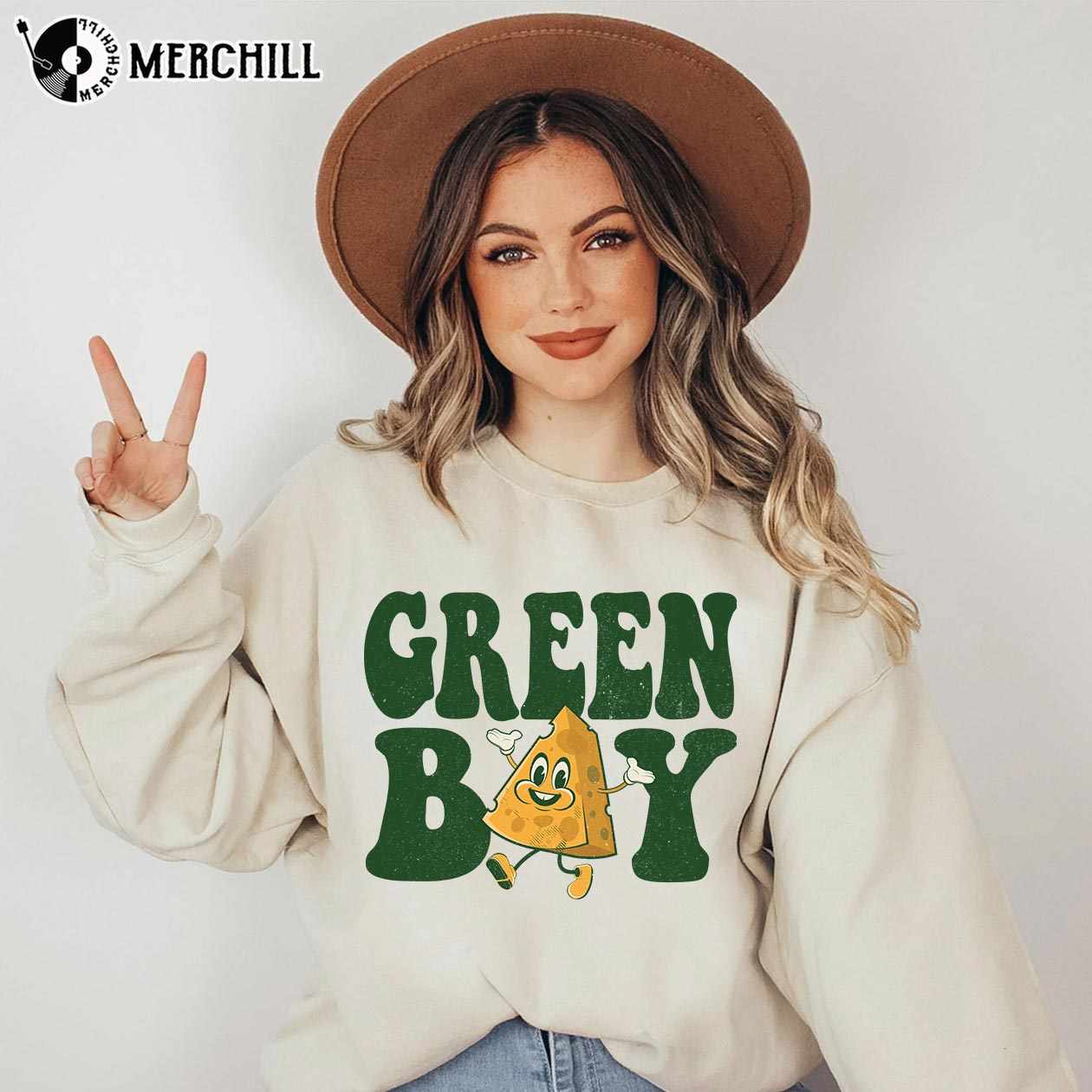 Cheese Head Green Bay Crewneck Wisconsin Sweatshirt