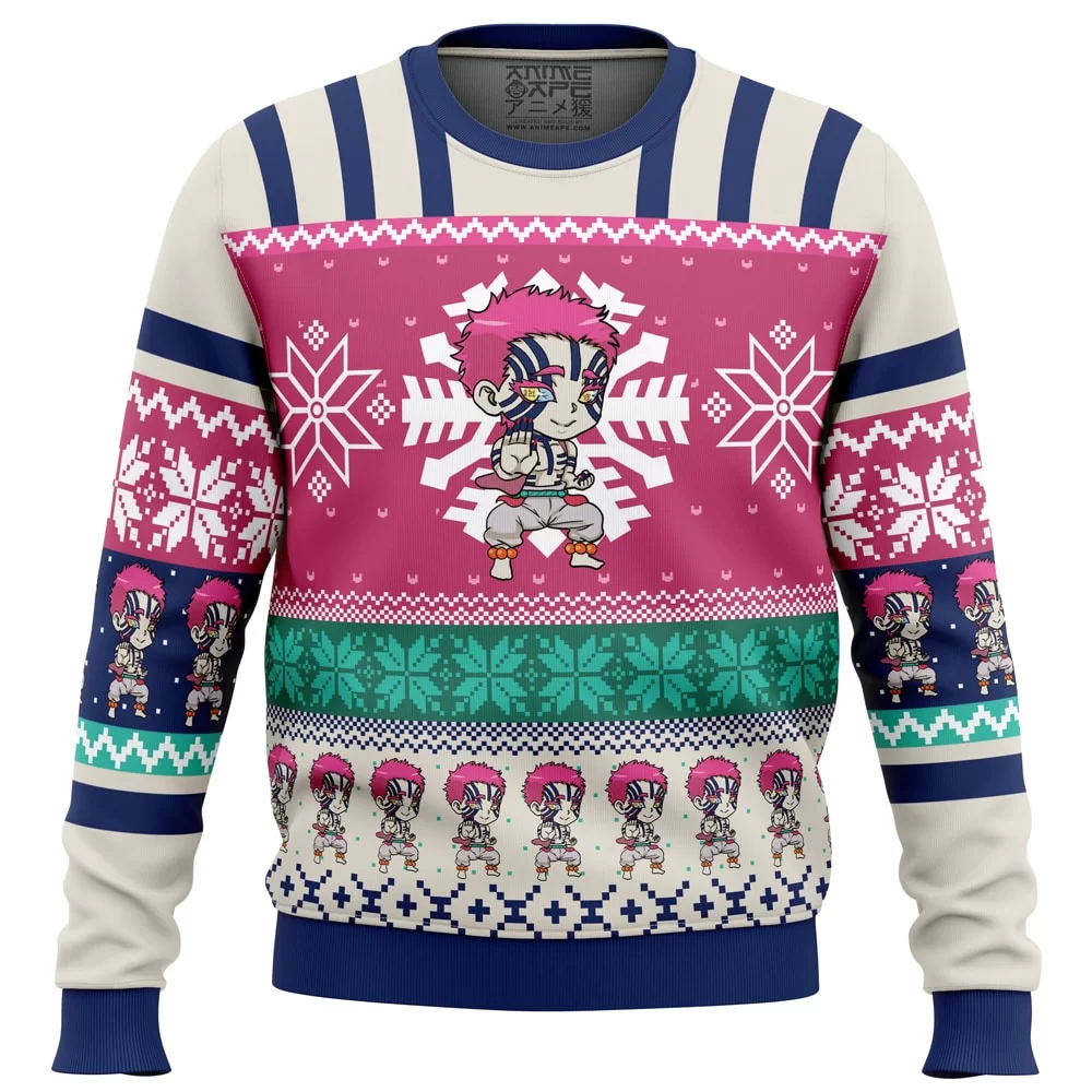 Chibi Christmas Akaza DS PC Ugly Christmas Sweater front mockup