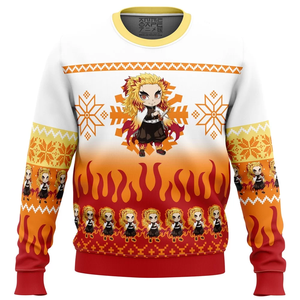 Chibi Christmas Kyojuro Rengoku DS PC Ugly Christmas Sweater front mockup