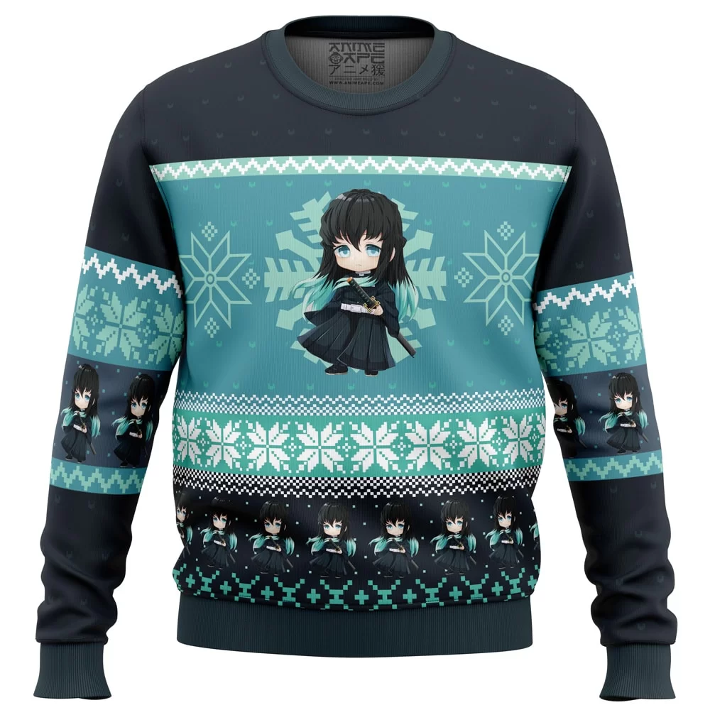 Chibi Christmas Muichiro Tokito DS PC Ugly Christmas Sweater front mockup