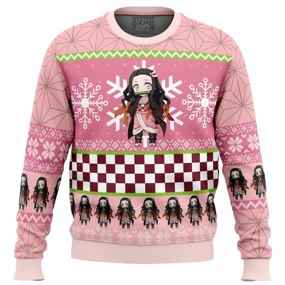 Chibi Christmas Nezuko DS PC Ugly Christmas Sweater front mockup