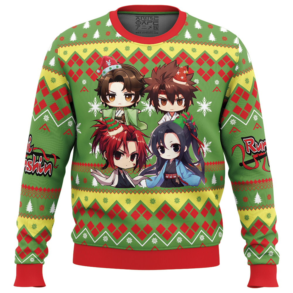 Chibi Christmas Rurouni Kenshin Samurai X Ugly Christmas Sweater FRONT mockup