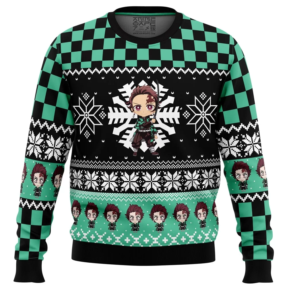 Chibi Christmas Tanjiro DS PC Ugly Christmas Sweater front mockup 1