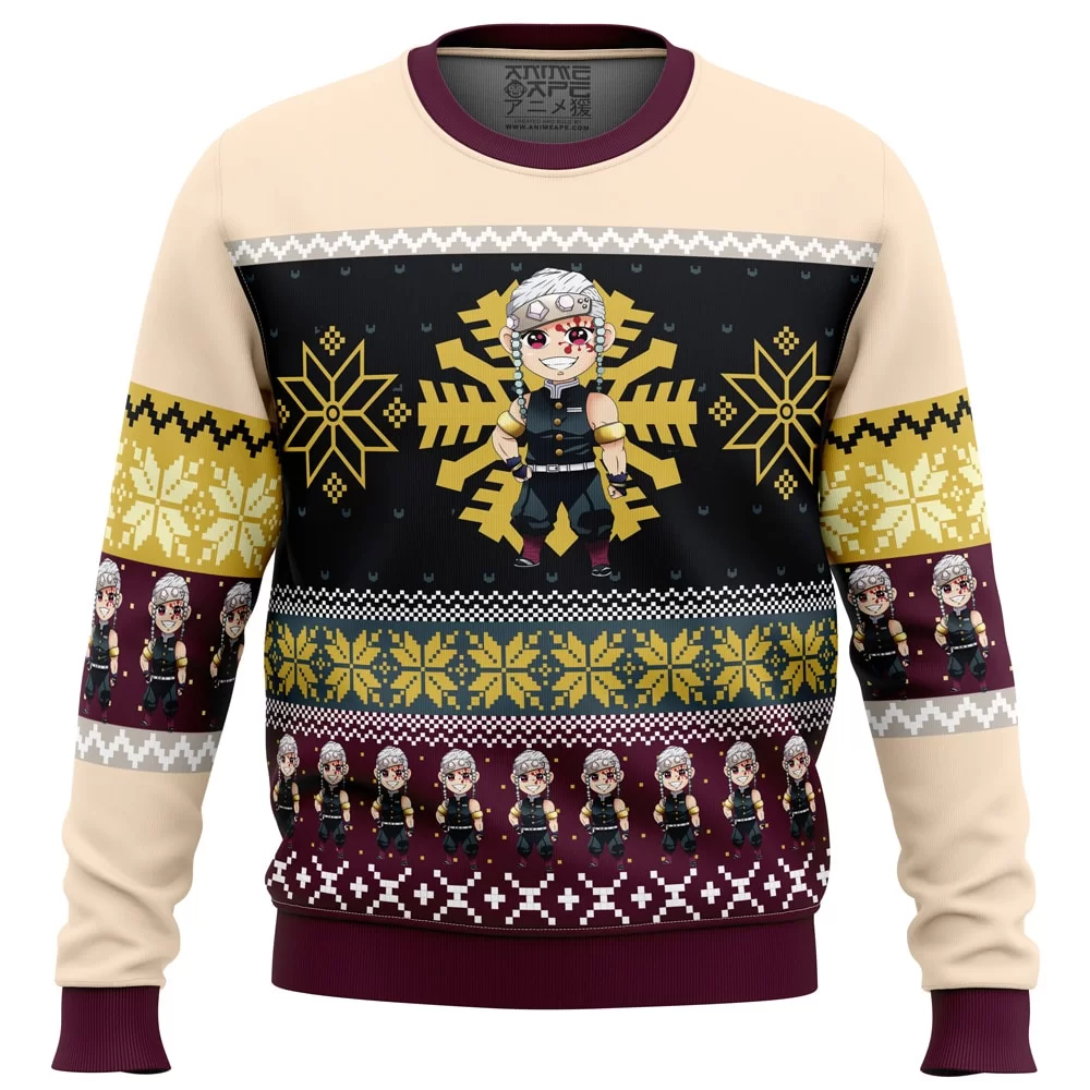 Chibi Christmas Tengen Uzui DS PC Ugly Christmas Sweater front mockup