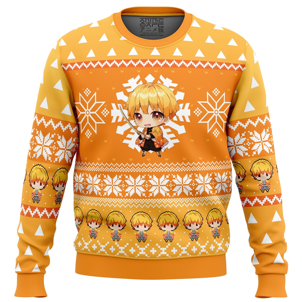 Chibi Christmas Zenitsu Agatsuma DS PC Ugly Christmas Sweater front mockup