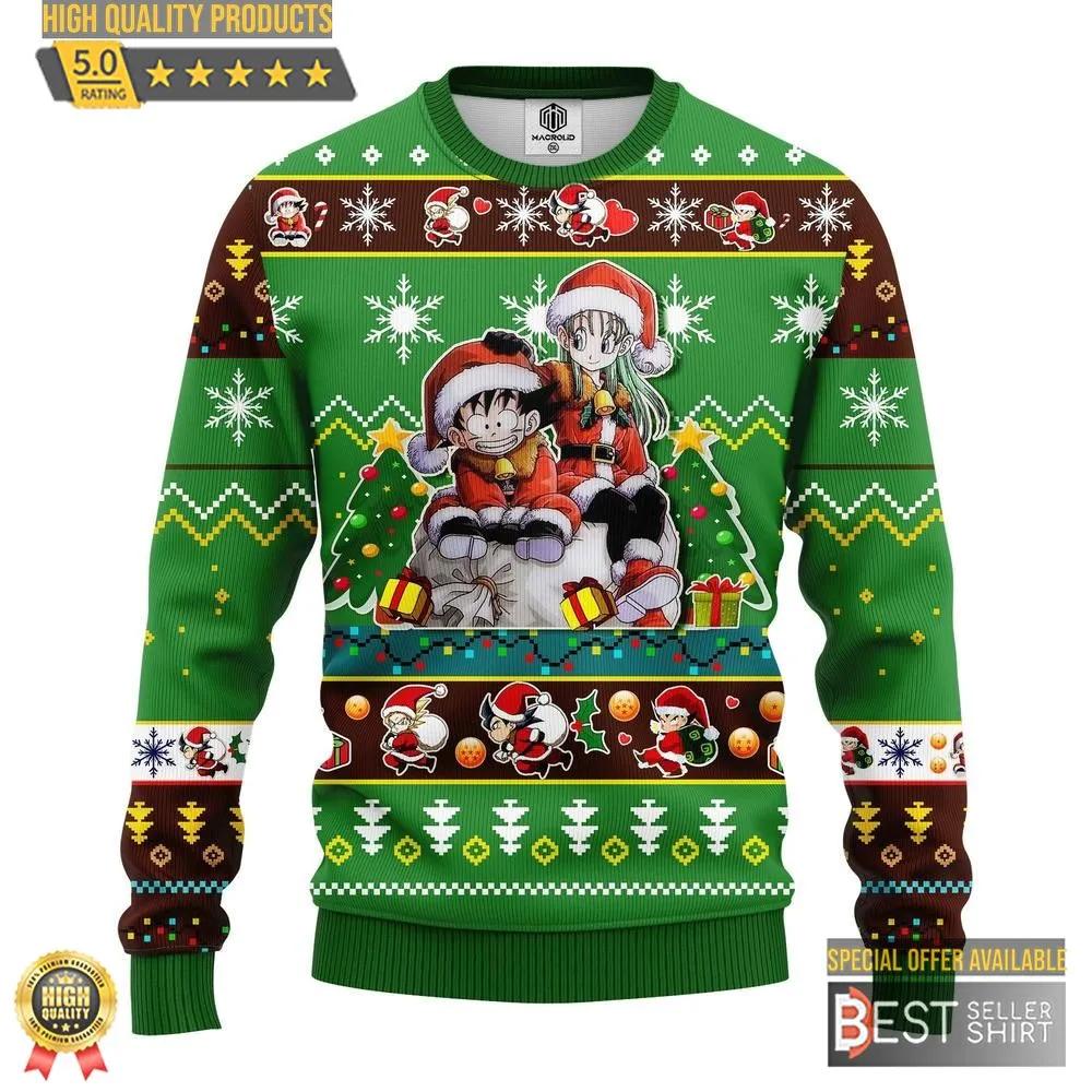 Chibi Dragon Ball Anime Characters Merry Xmas Funny Santa Son Goku Ugly Christmas Sweater 1