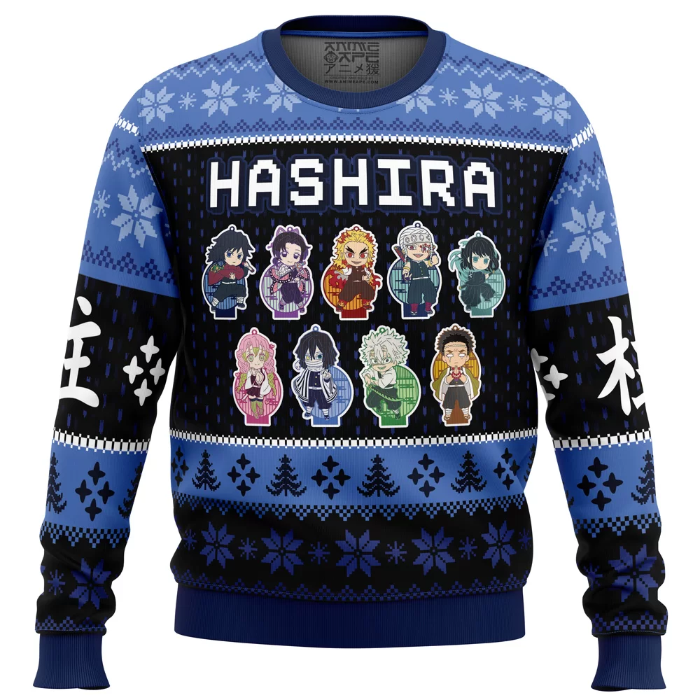 Chibi Hashira Demon Slayer Ugly Christmas Sweater FRONT mockup