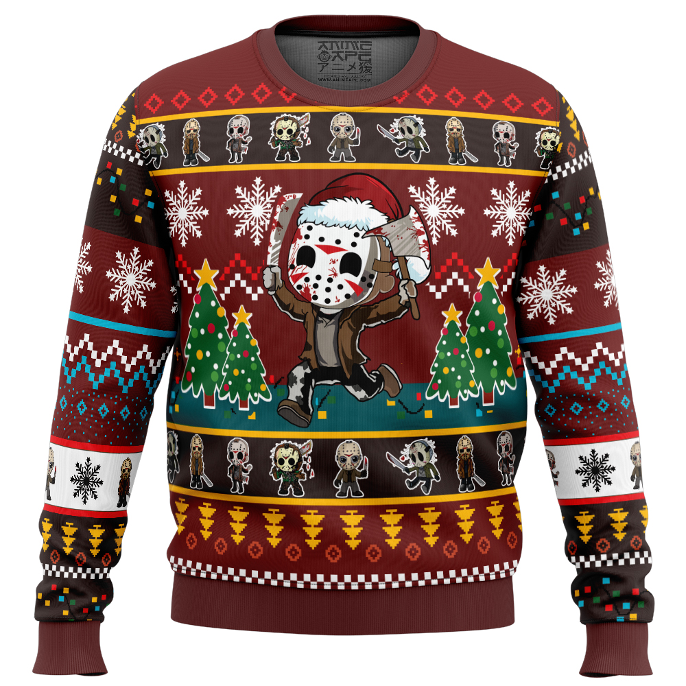 Chibi Jason Friday the 13th Ugly Christmas Sweater FRONT mockup