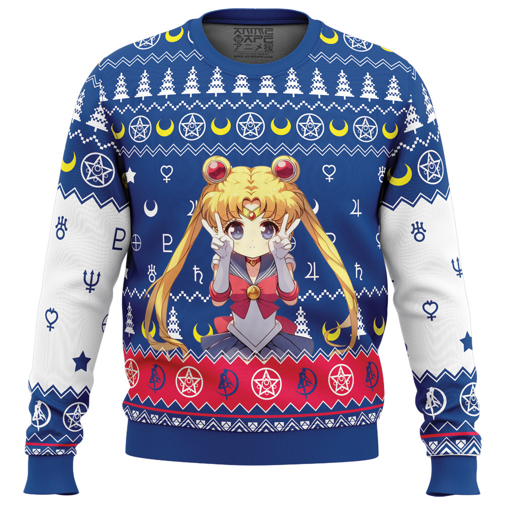 Chibi Usagi Tsukino Sailor Moon Ugly Christmas Sweater FRONT mockup