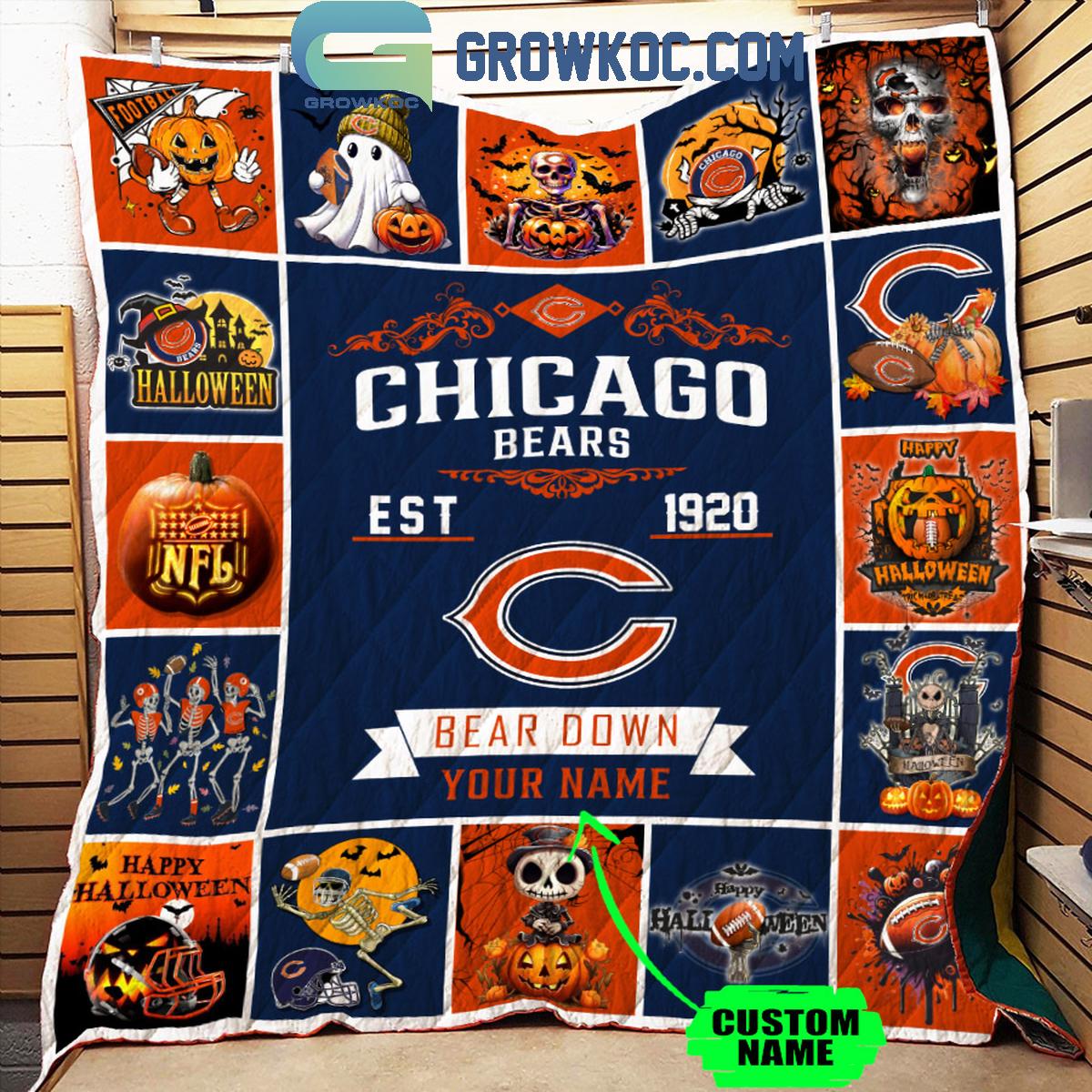 Chicago Bears Bear Down Est. 1920 Personalized Fleece Blanket Quilt 1 dqFj3