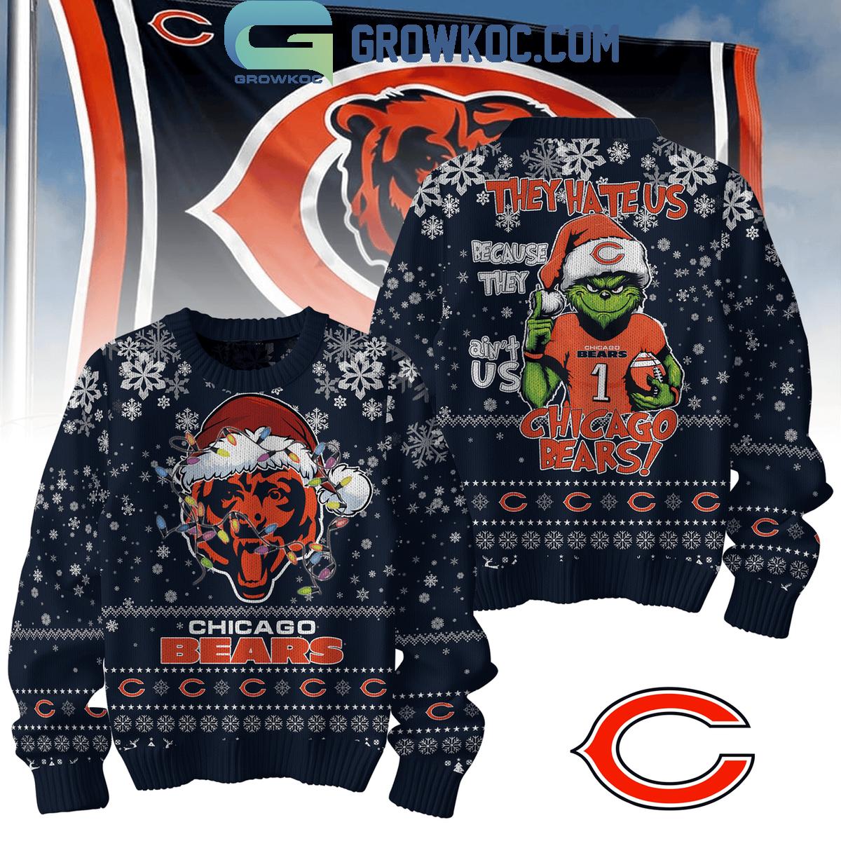 Chicago Bears They Hate Us Because The Aint Us Christmas Ugly Sweater Navy 1 HJyrt