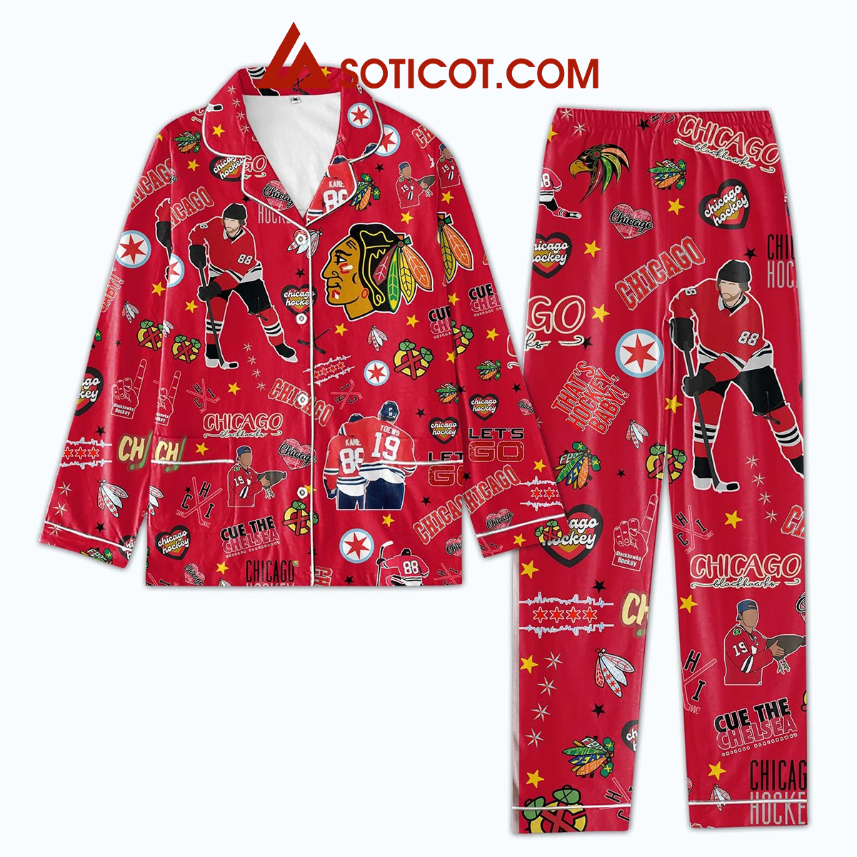 Chicago Blackhawks Lets Go Hockey Cue The Chelsea Pajamas Set2B1 Ogsaw