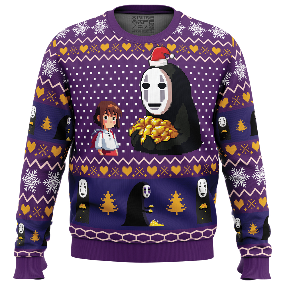 Chihiro and No Face Spirited Away Ugly Christmas Sweater FRONT mockup