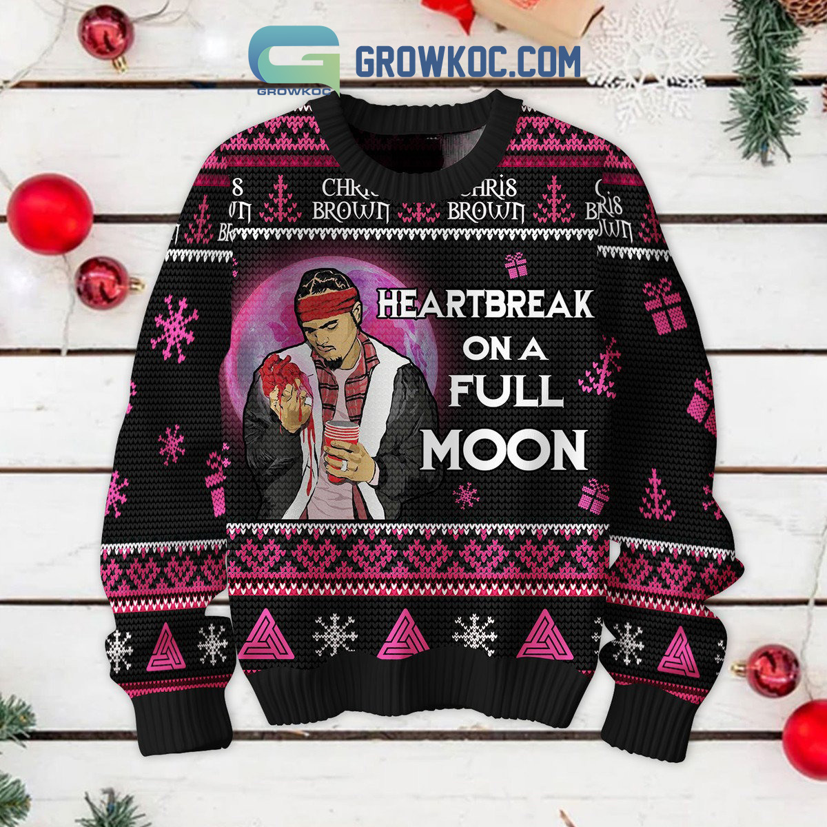 Chris Brown Heartbreak On The Full Moon Christmas Ugly Sweater2B1 Mnr9g