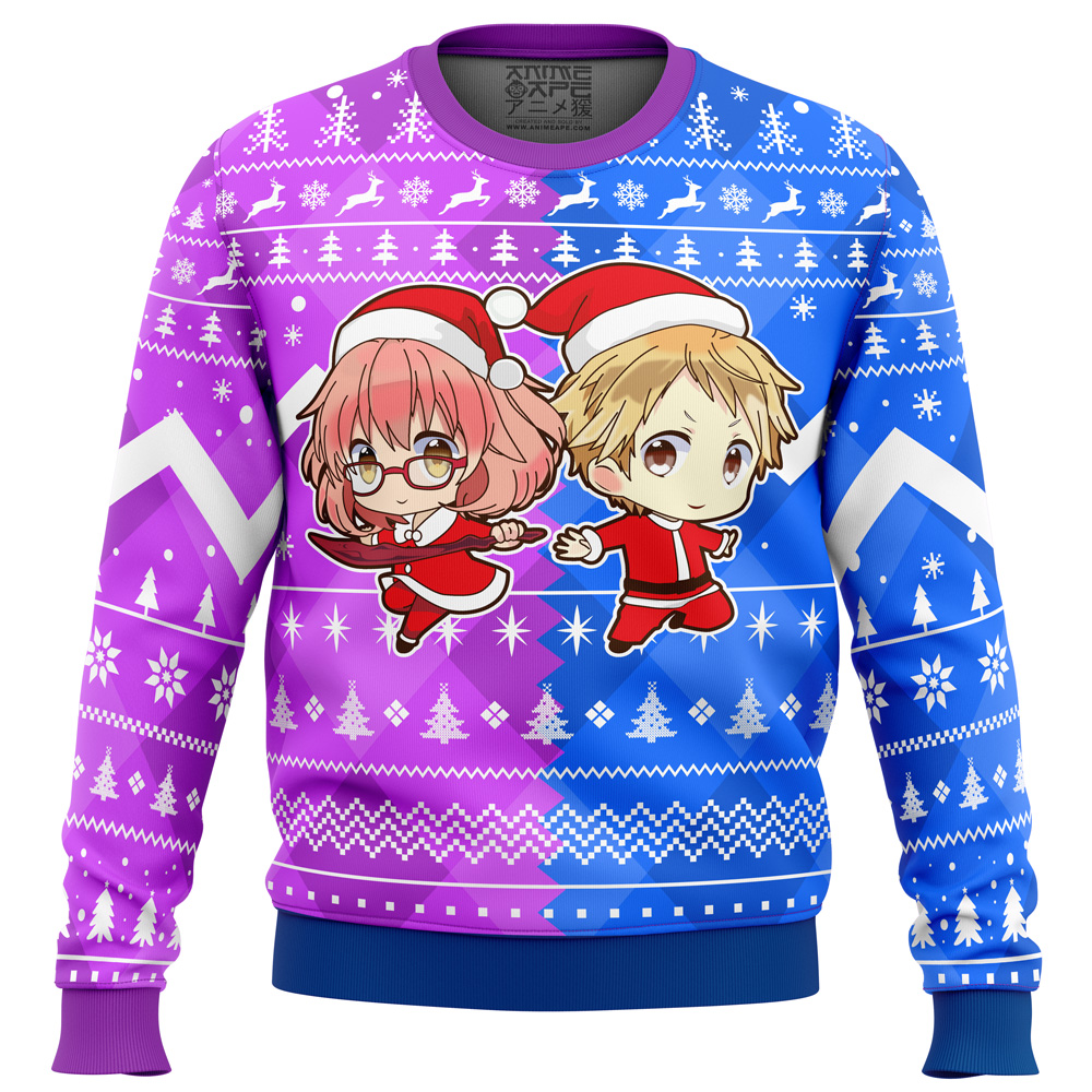 Christmas Akihito And Mirai Beyond the Boundary Ugly Christmas Sweater FRONT mockup