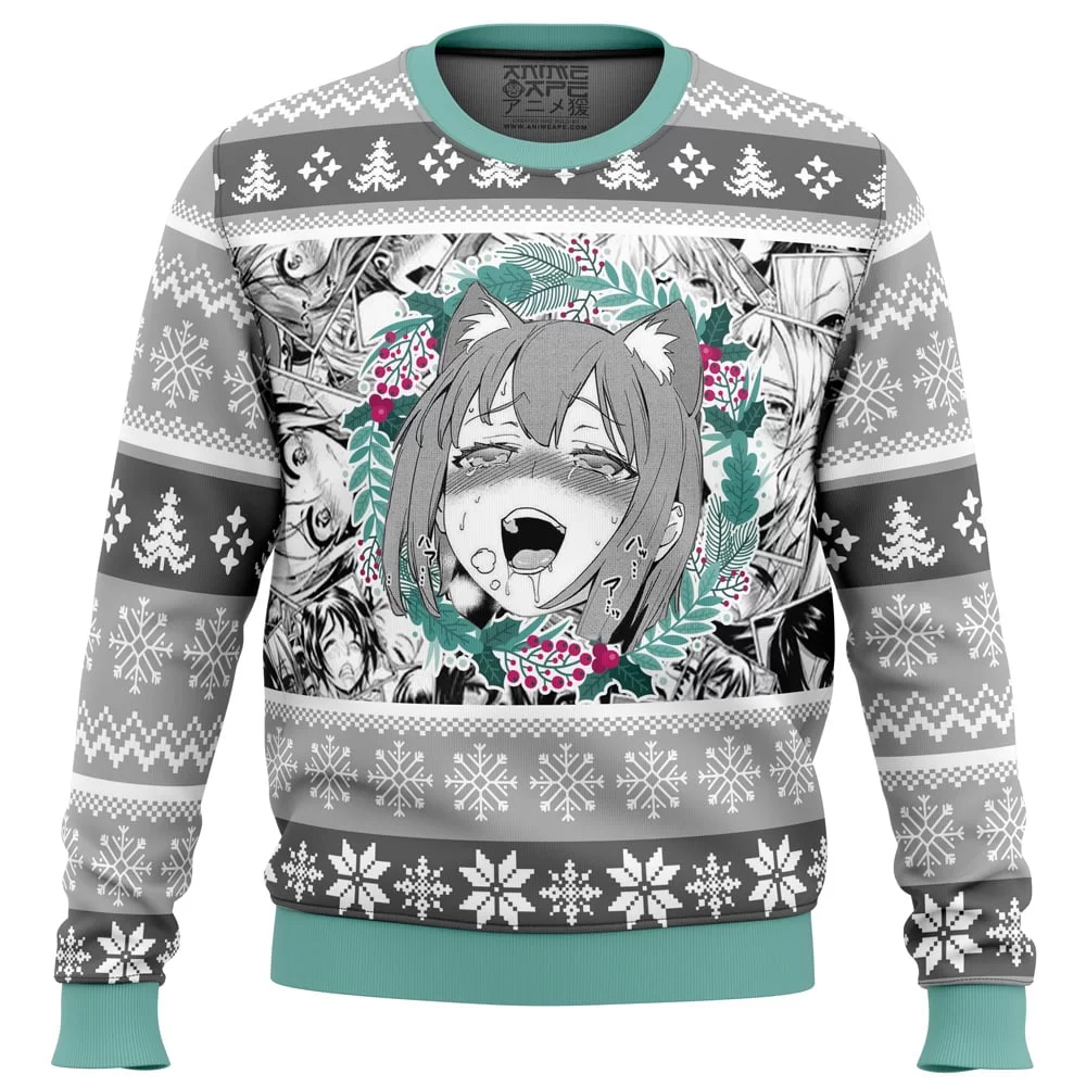 Christmas Anime Ahegao men sweatshirt FRONT mockup