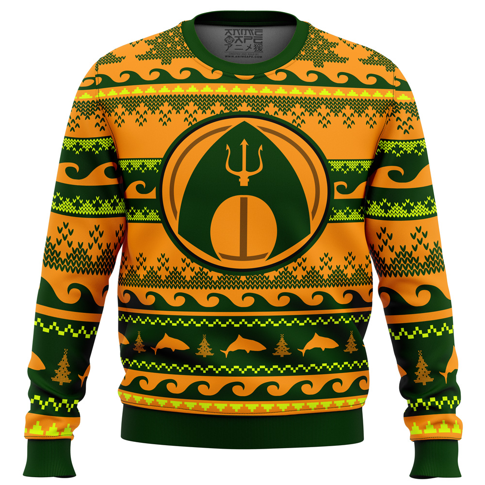 Christmas Aquaman DC Comics Ugly Christmas Sweater FRONT mockup