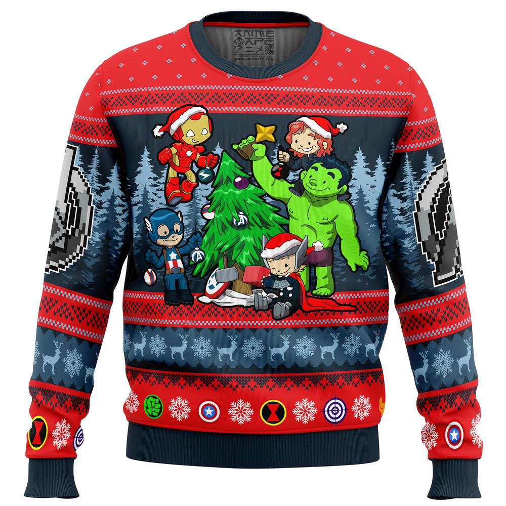 Christmas Avengers Chibi Marvel Comics Ugly Christmas Sweater FRONT mockup