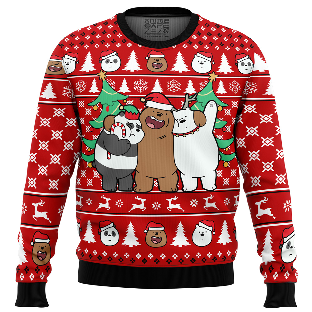 Christmas Bears We Bare Bears Ugly Christmas Sweater FRONT mockup