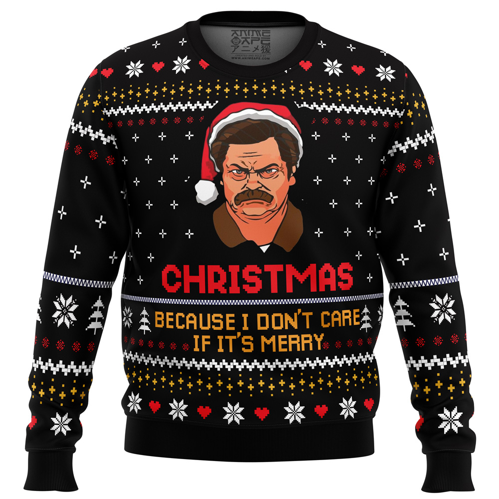 Christmas Because I Dont Care Parks and Recreation Ugly Christmas Sweater FRONT mockup