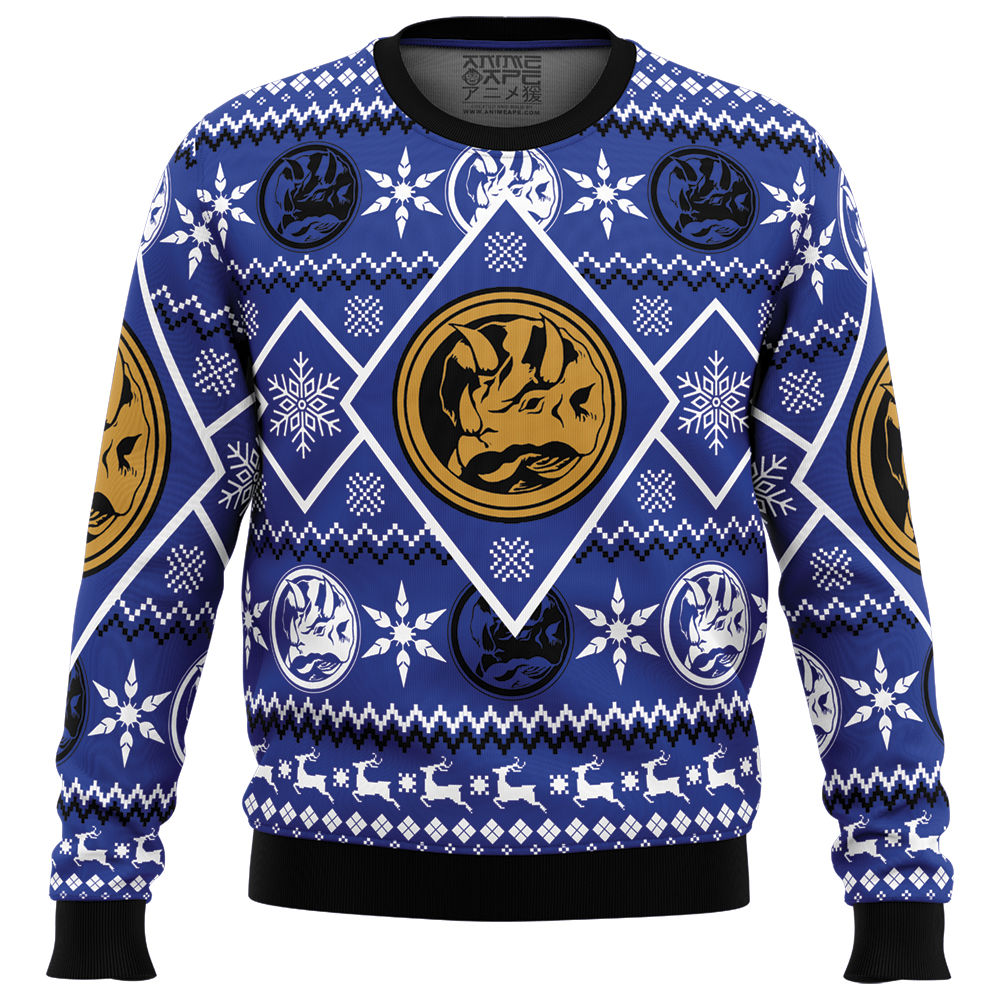 Christmas Blue Ranger Power Rangers Ugly Christmas Sweater FRONT mockup