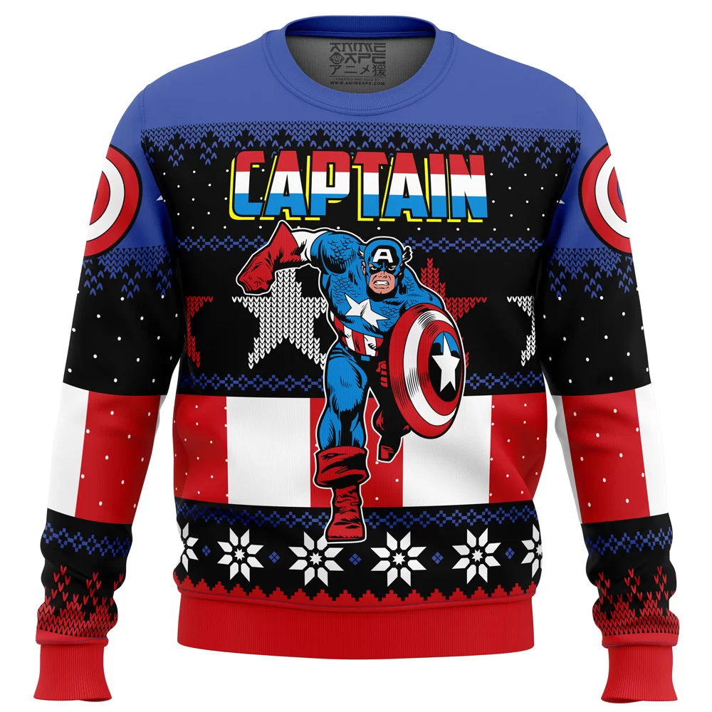 Christmas Captain America Marvel Comics Ugly Christmas Sweater FRONT mockup