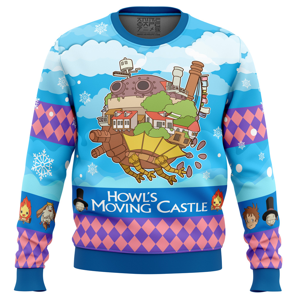 Christmas Castle Howls Moving Castle Ugly Christmas Sweater FRONT mockup