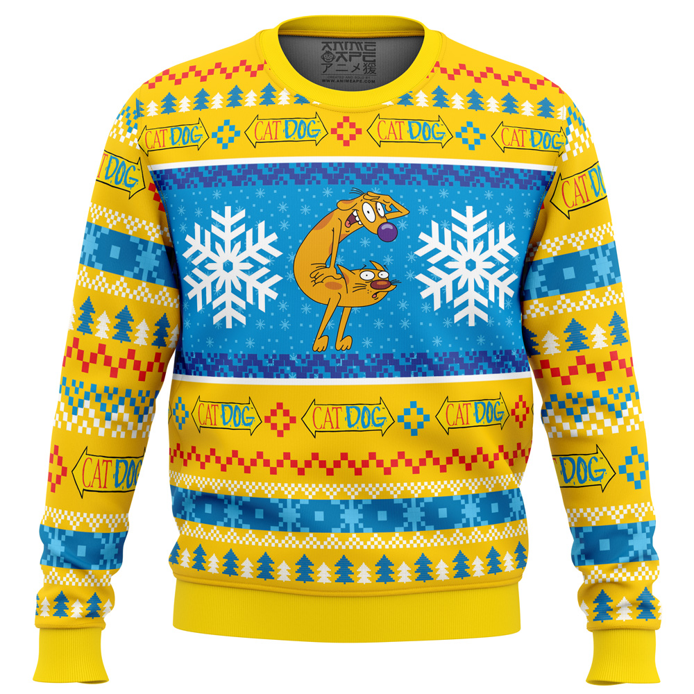 Christmas CatDog Nickelodeon PC Ugly Christmas Sweater front mockup