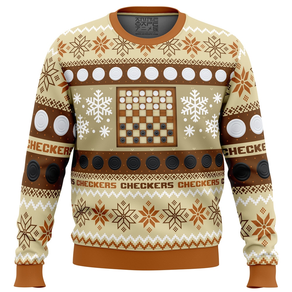 Christmas Checkers BG PC Ugly Christmas Sweater front mockup