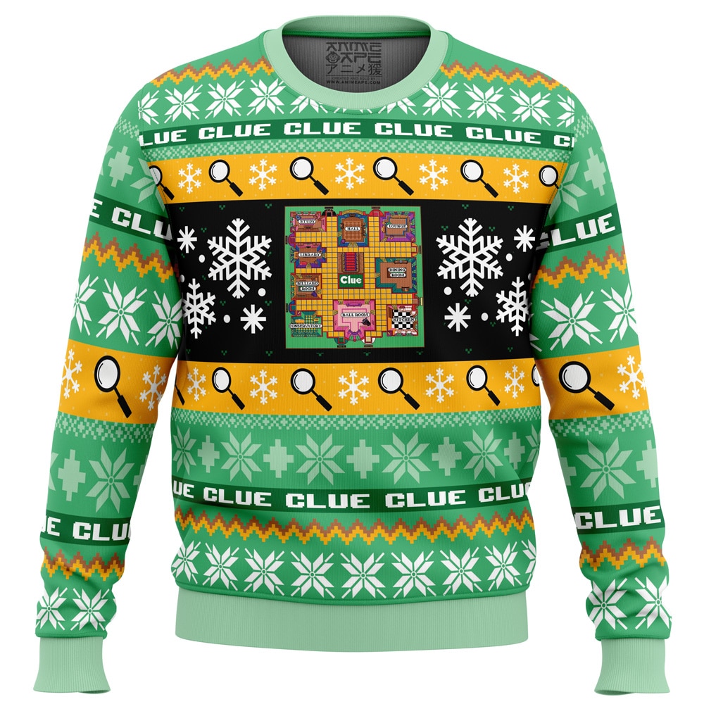 Christmas Clue BG PC Ugly Christmas Sweater front mockup