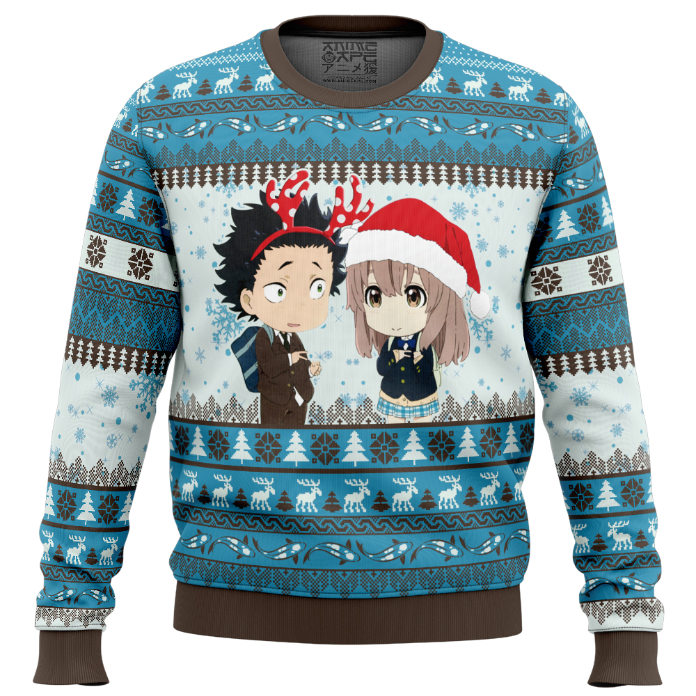 Christmas Couple A Silent Voice Ugly Christmas Sweater FRONT mockup