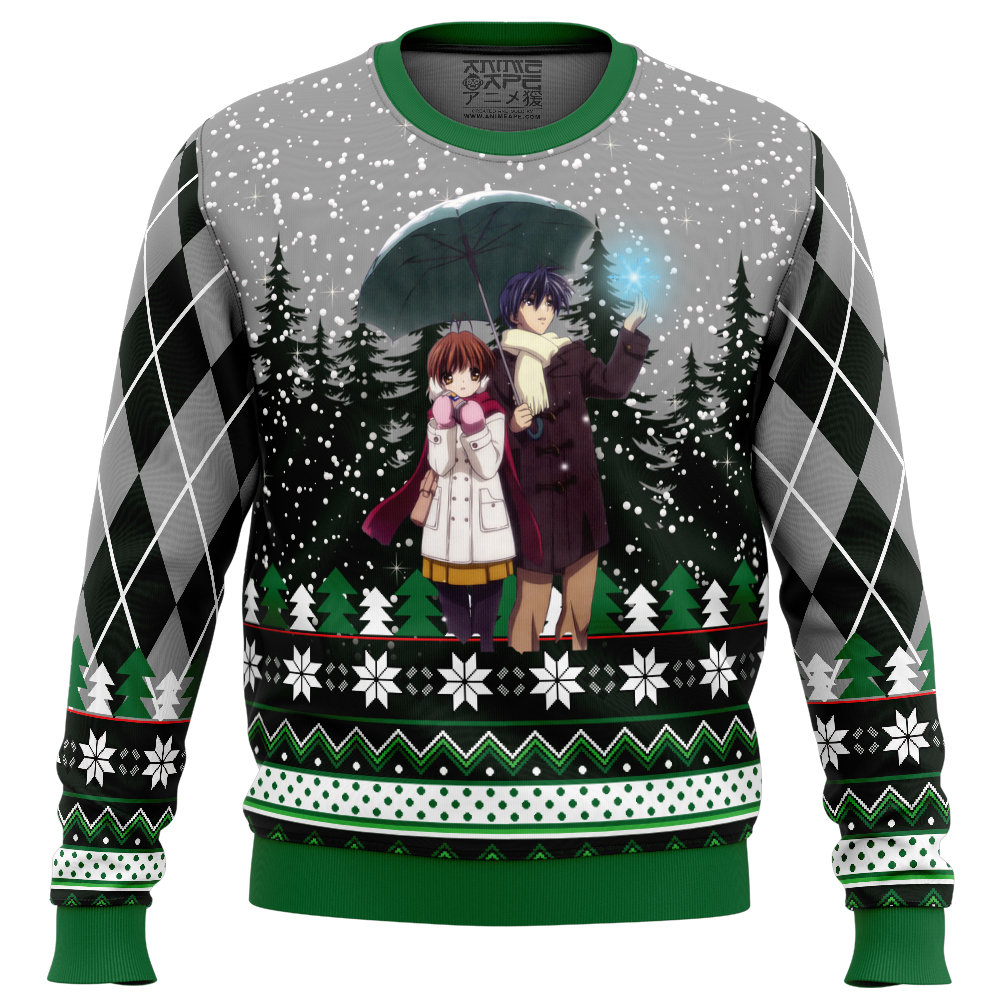 Christmas Couple Clannad Ugly Christmas Sweater FRONT mockup