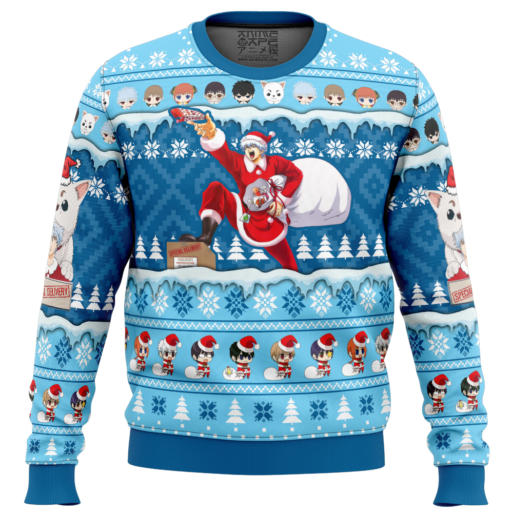 Christmas Delivery Gintama Ugly Christmas Sweater FRONT mockup