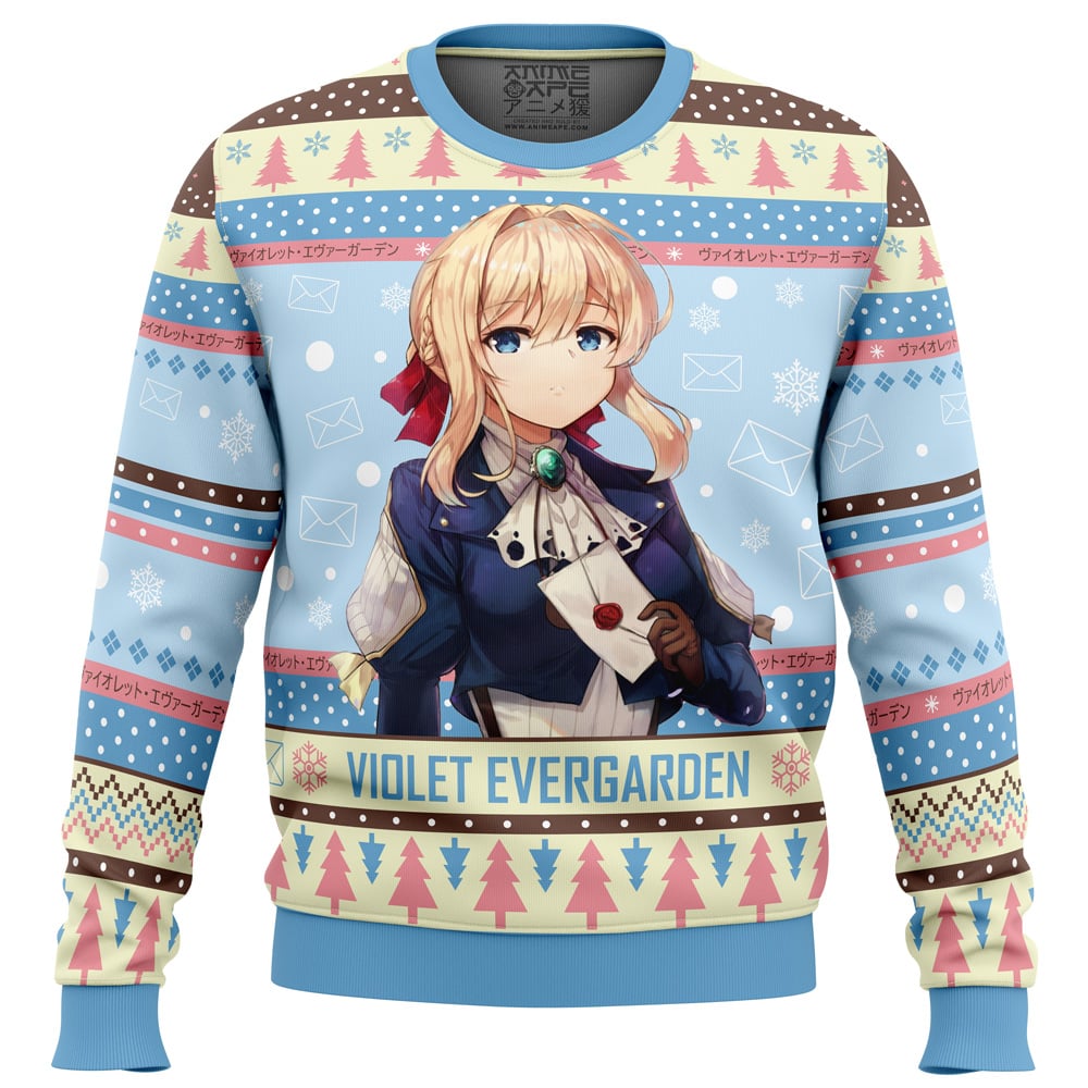 Christmas Doll Violet Evergarden Ugly Christmas Sweater FRONT mockup