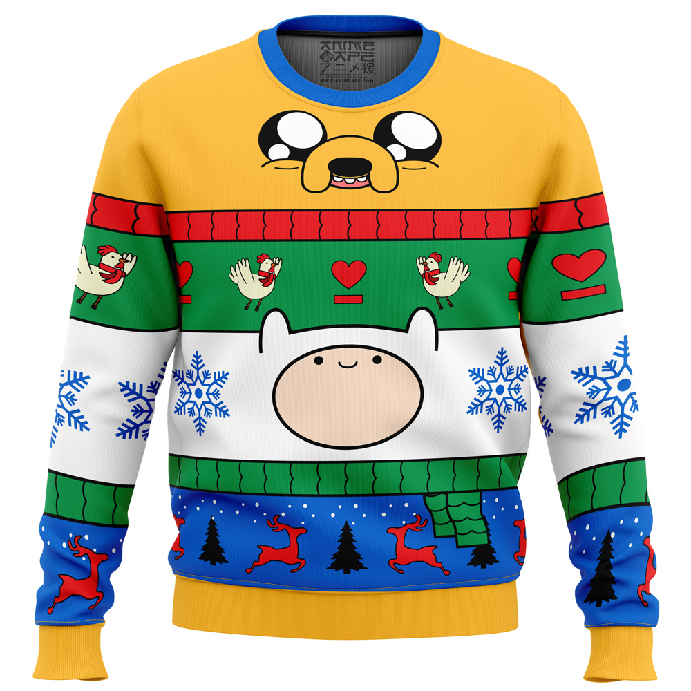 Christmas Finn and Jake Adventure Time Ugly Christmas Sweater FRONT mockup