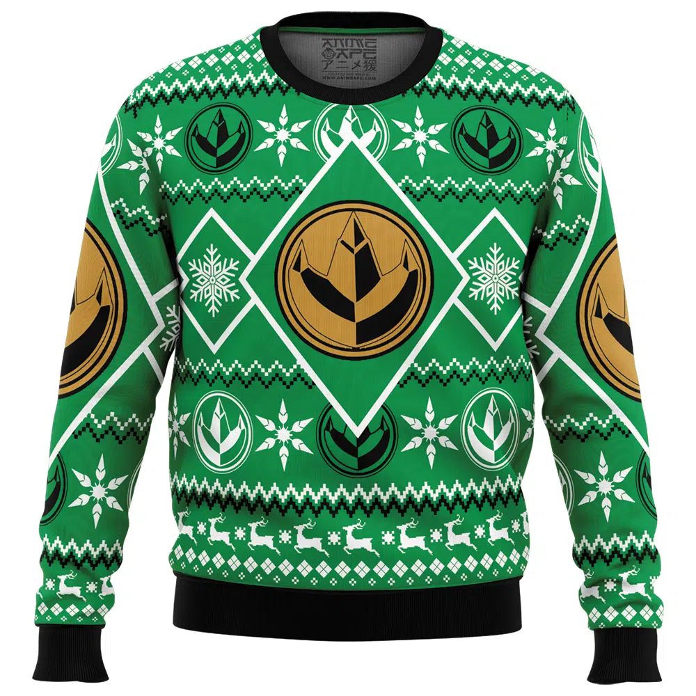 Christmas Green Ranger Power Ranger Ugly Christmas Sweater FRONT mockup