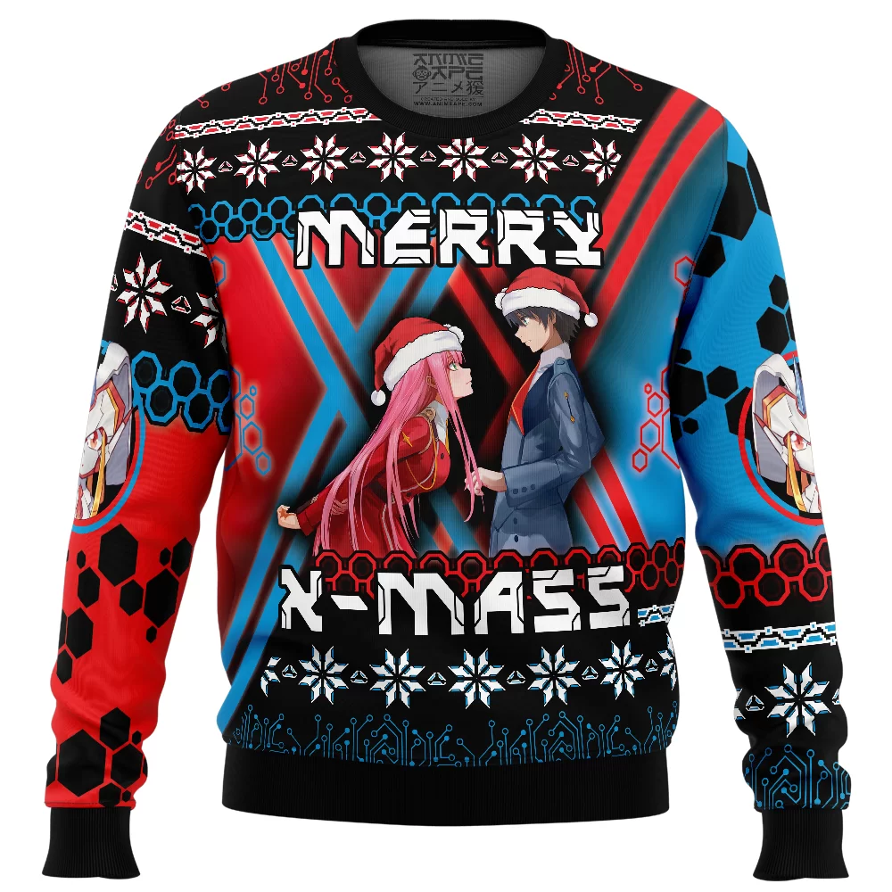 Christmas Hiro and Zero Two Darling In The FranXX Ugly Christmas Sweater FRONT mockup