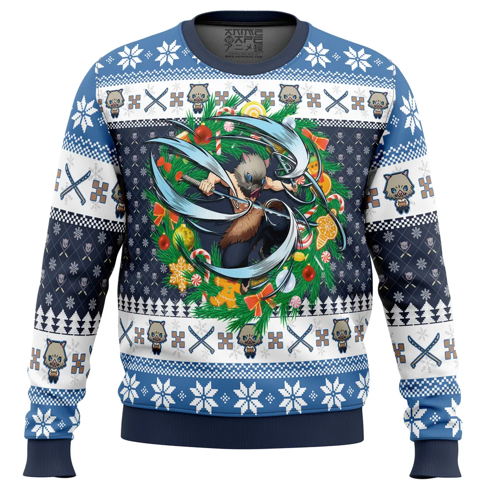 Christmas Inosuke Demon Slayer men sweatshirt FRONT mockup