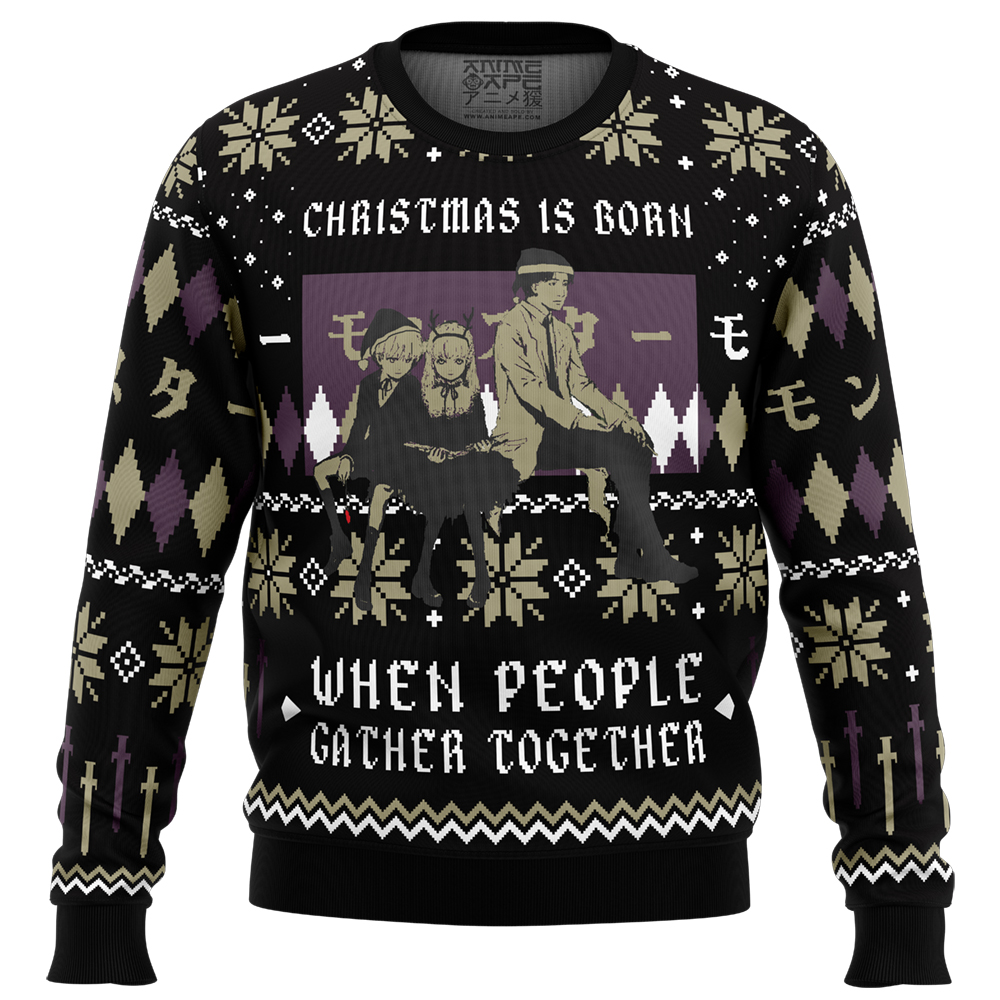 Christmas Is Born When People Gather Together Monster Ugly Christmas Sweater FRONT mockup