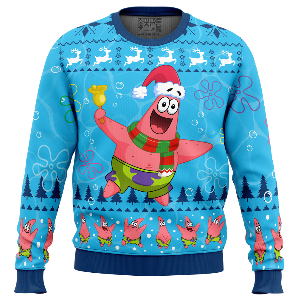 Christmas Patrick Sponge Bob Ugly Christmas Sweater FRONT mockup