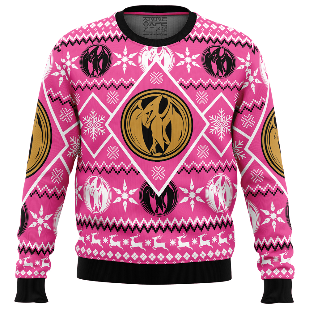 Christmas Pink Ranger Power Rangers Ugly Christmas Sweater FRONT mockup