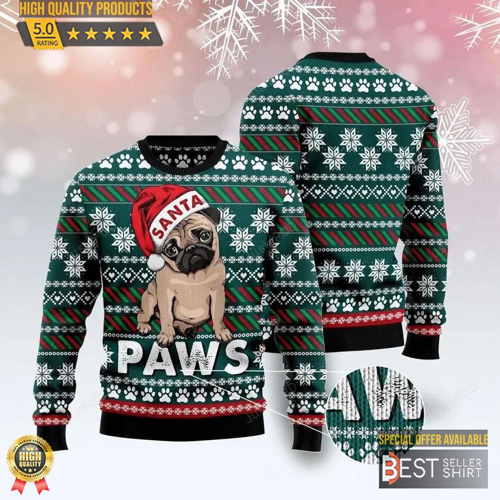 Christmas Pug Paws Ugly Christmas Sweater Christmas Gifts 1