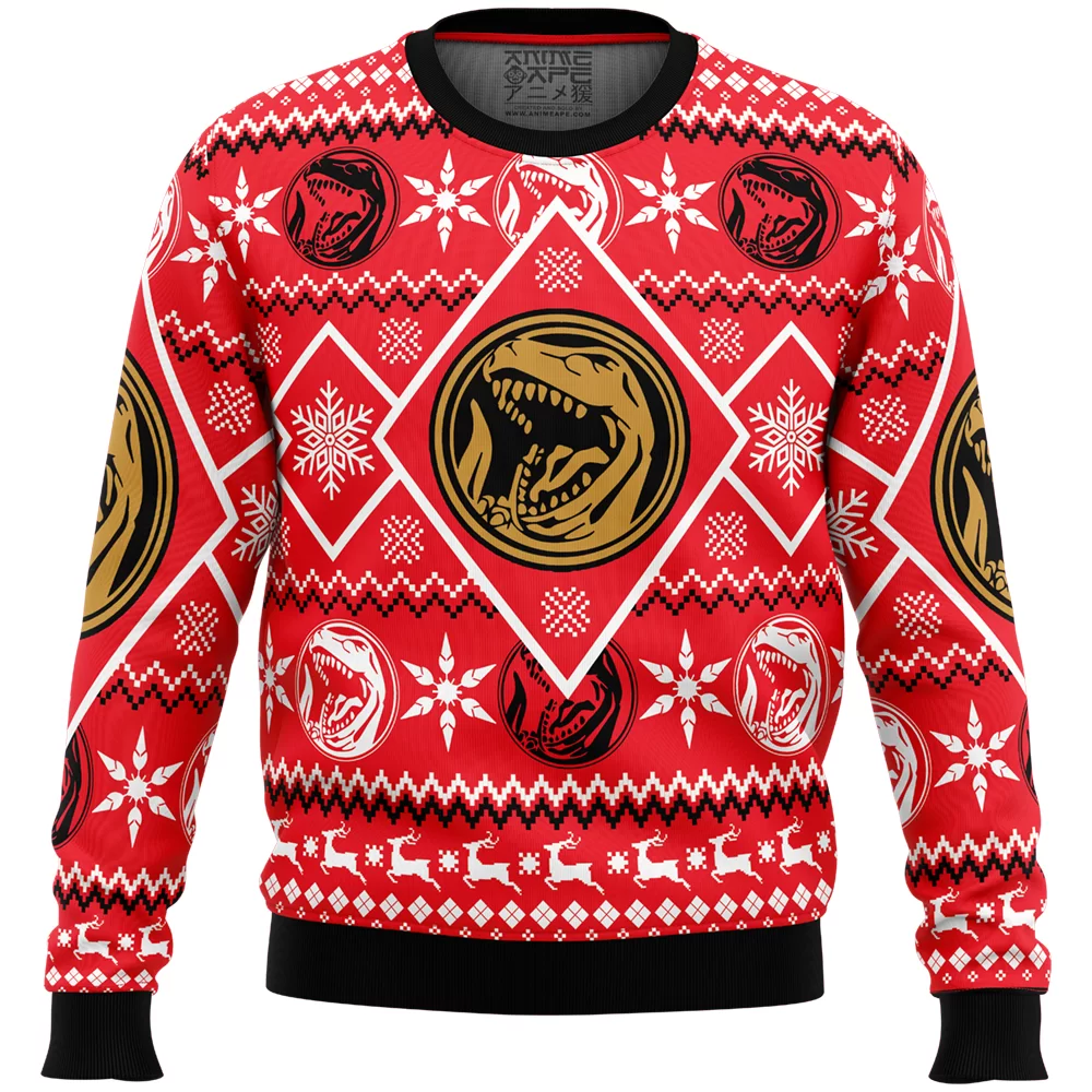 Christmas Red Ranger Power Rangers Ugly Christmas Sweater FRONT mockup 1