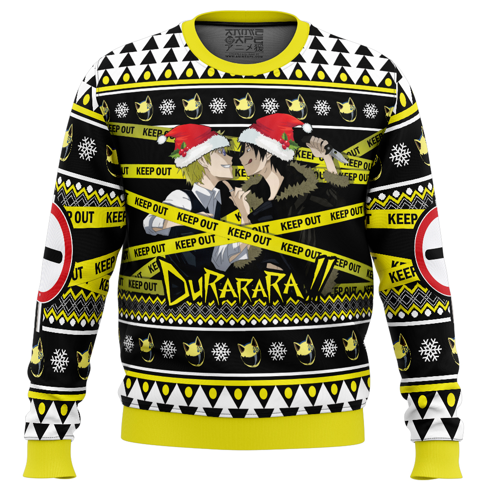 Christmas Shizuo and Izaya Durarara Ugly Christmas Sweater FRONT mockup